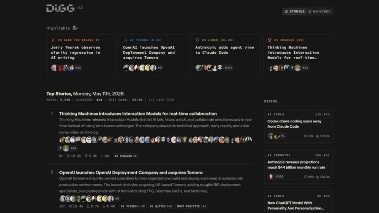 Digg возрождается в виде агрегатора новостей об искусственном интеллекте